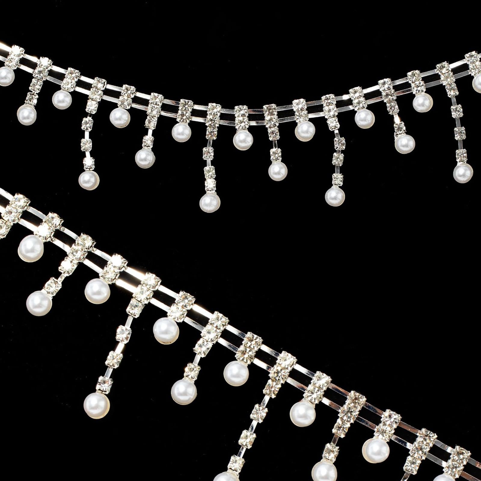 1 Yard Rhinestone Tassel Fringe Trim Rhinestone Trim Rhinestone Fringe Trim Diamond Crystal Fringe Trim Rhinestone Pearl Tassel Fringe Trim Ribbon, for Shoes, Dresses, Hair Accessories