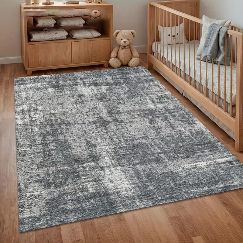Alfombra gris moderna de 90x120cm abstracta y antideslizante para salón