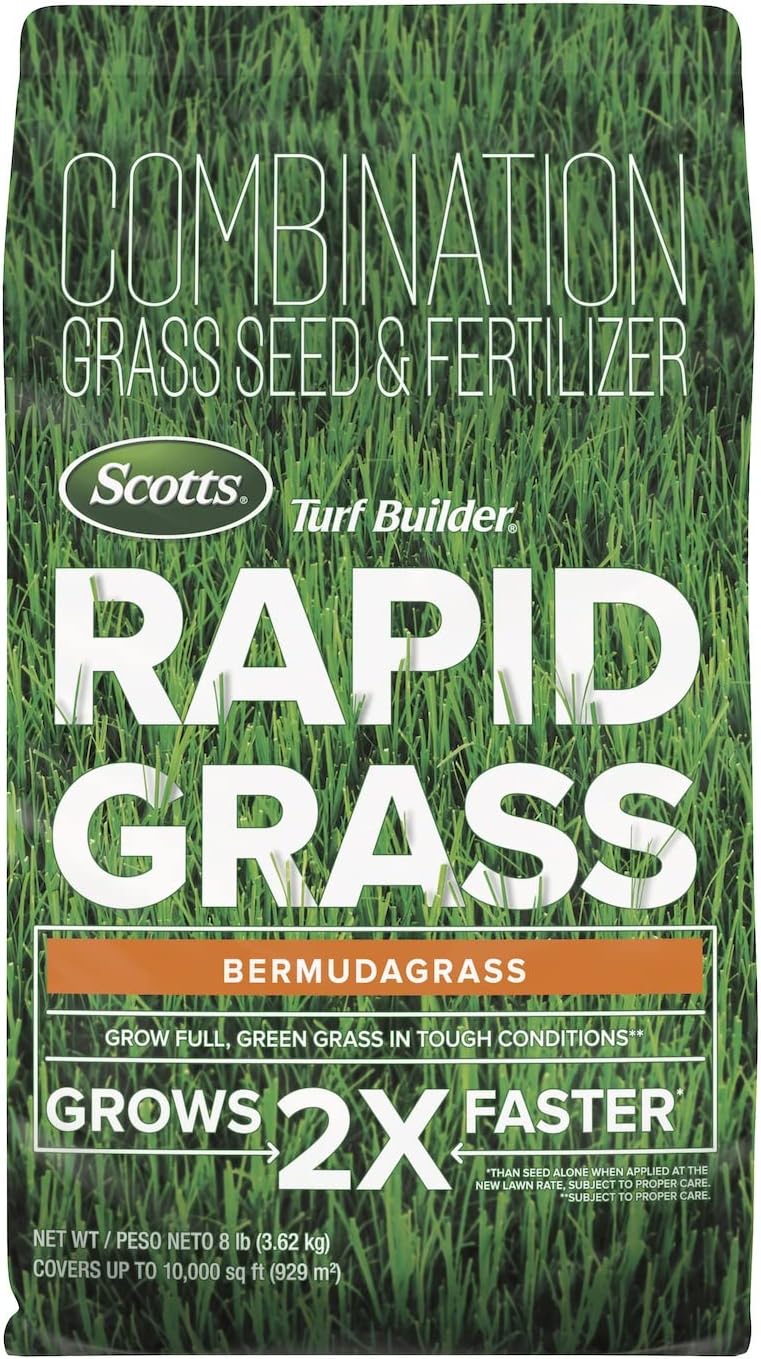 Scotts Turf Builder Rapid Grass Bermudagrass, Combination Seed and Fertilizer, Grows Green Grass Fast, 8 lbs.