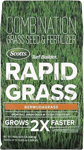 Scotts Turf Builder Rapid Grass Bermudagrass, combinación de semillas y fertilizantes, crece hierba verde rápidamente, 8 libras.