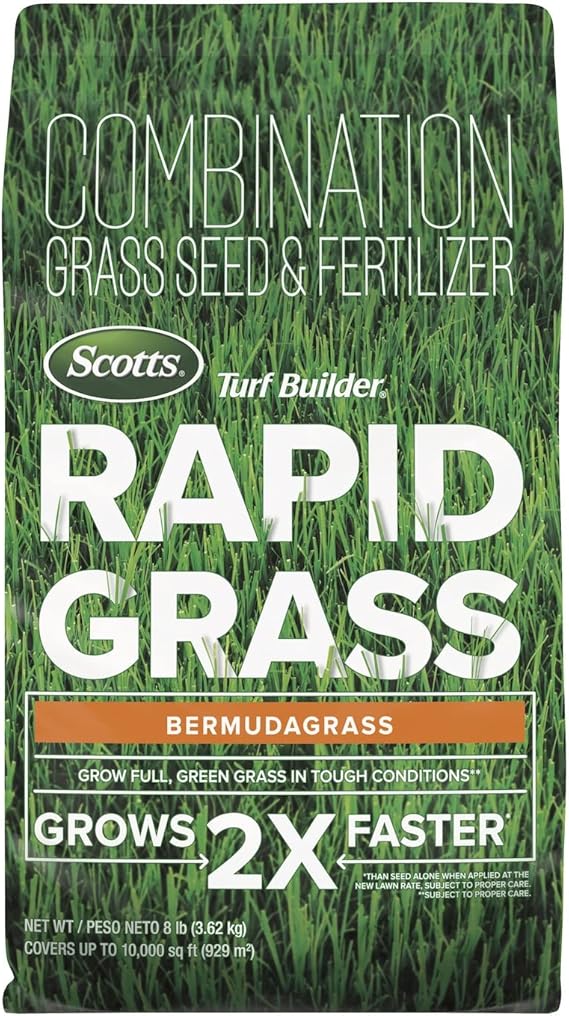 Scotts Turf Builder Rapid Grass Bermudagrass - Combination Fertilizer and Grass Seed for Lawns, Covers Up to 10,000 sq. ft., 8 lb