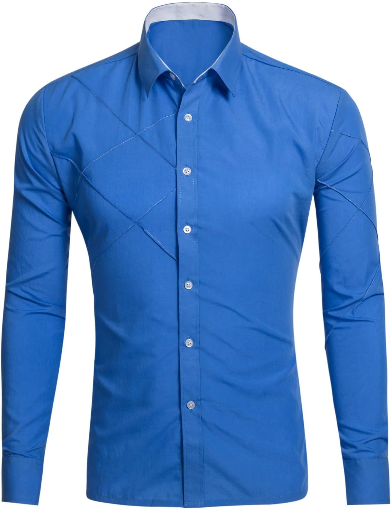 VVVSO Men's Long Sleeve Polyester Shirt Solid Casual Button Shirts (Small, Blue)