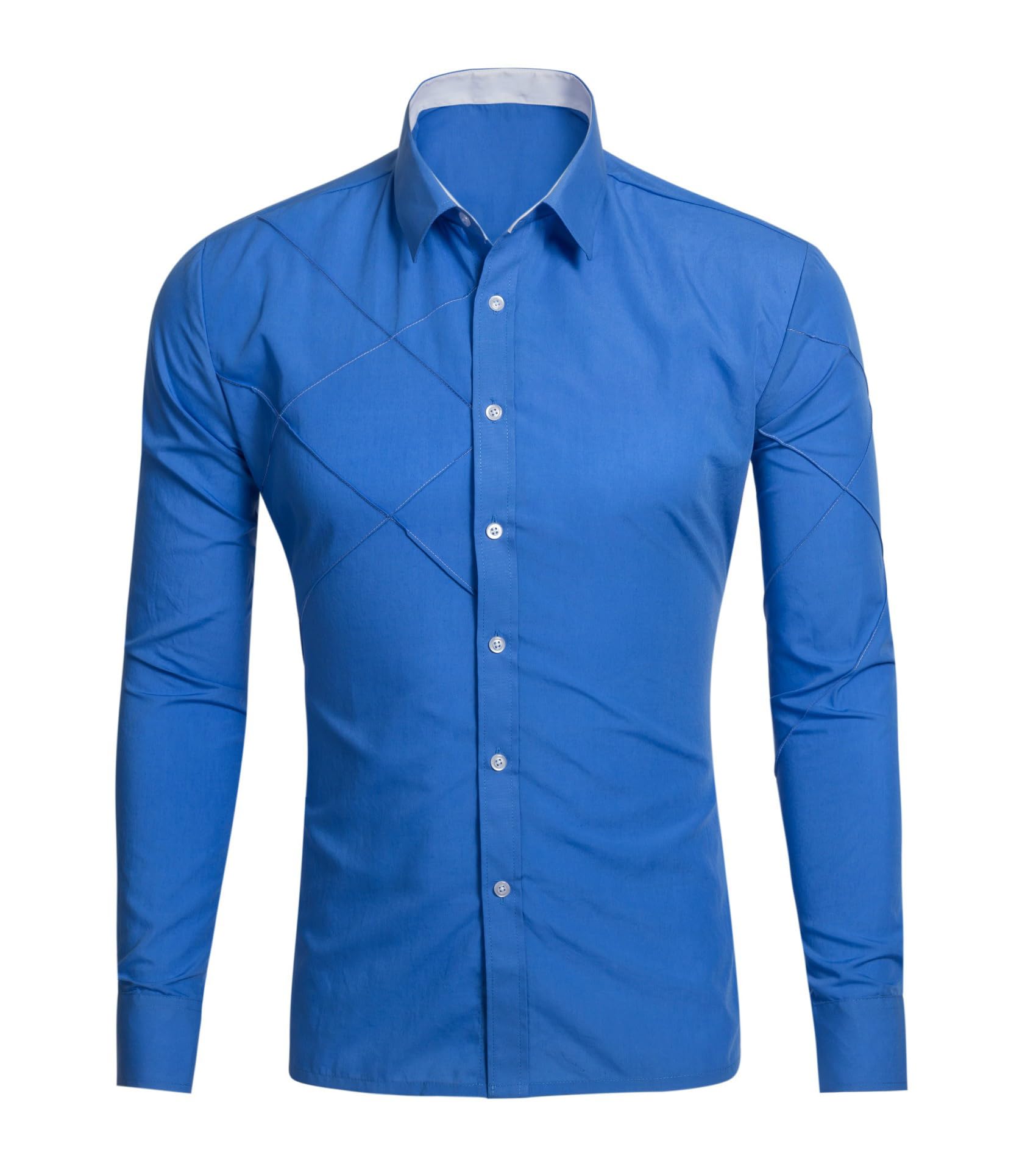 VVVSO Men's Long Sleeve Polyester Shirt Solid Casual Button Shirts (Small, Blue)