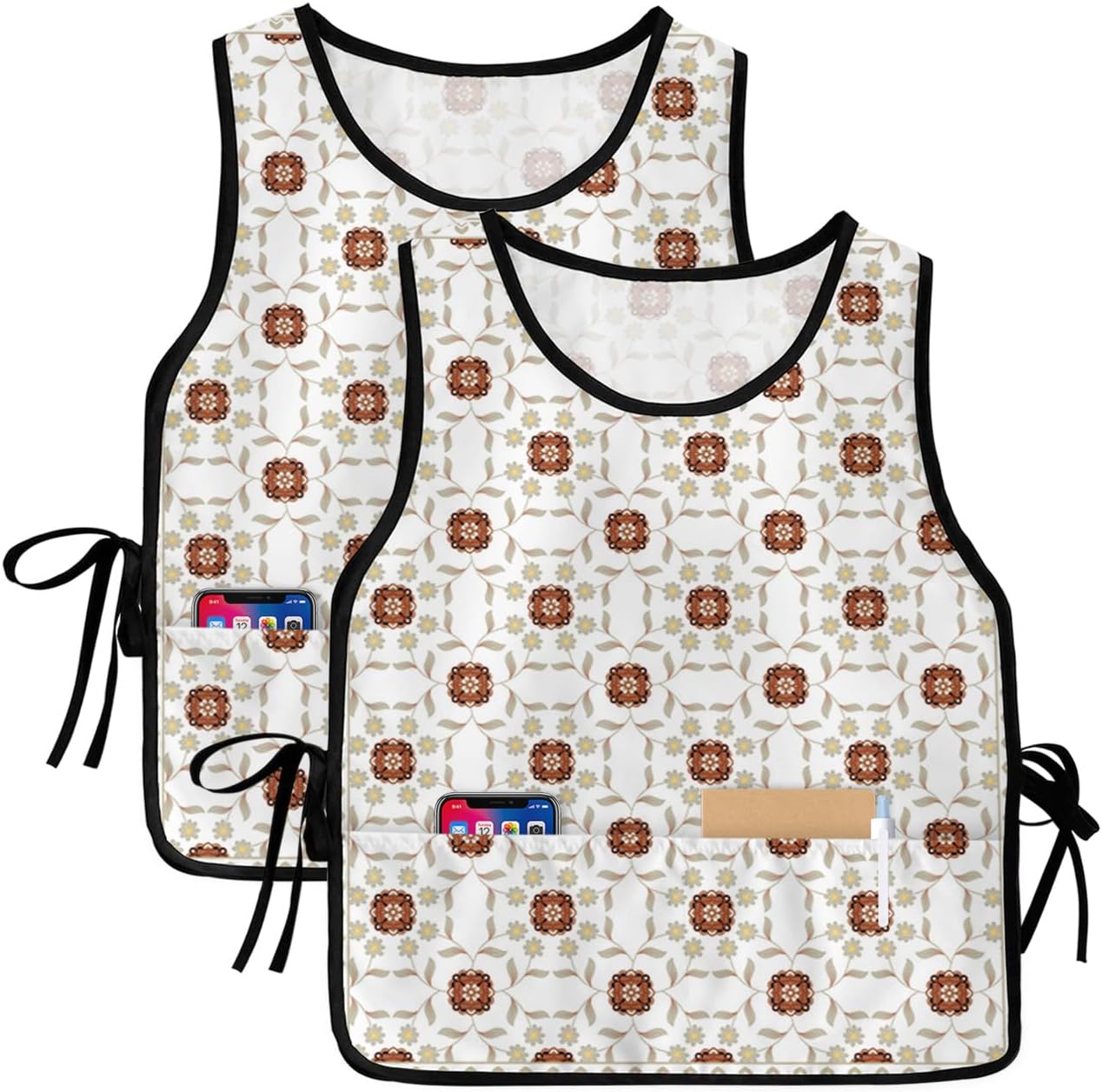 Unisex Cobbler Apron with 2 Pockets, Retro Flowers Leaves Abstract Modern Geometry Waterproof Vest Kitchen Chef Apron, Smock Apron Vest Cobbler Aprons for Women Men, 2 Pack, 20” x 31.5”