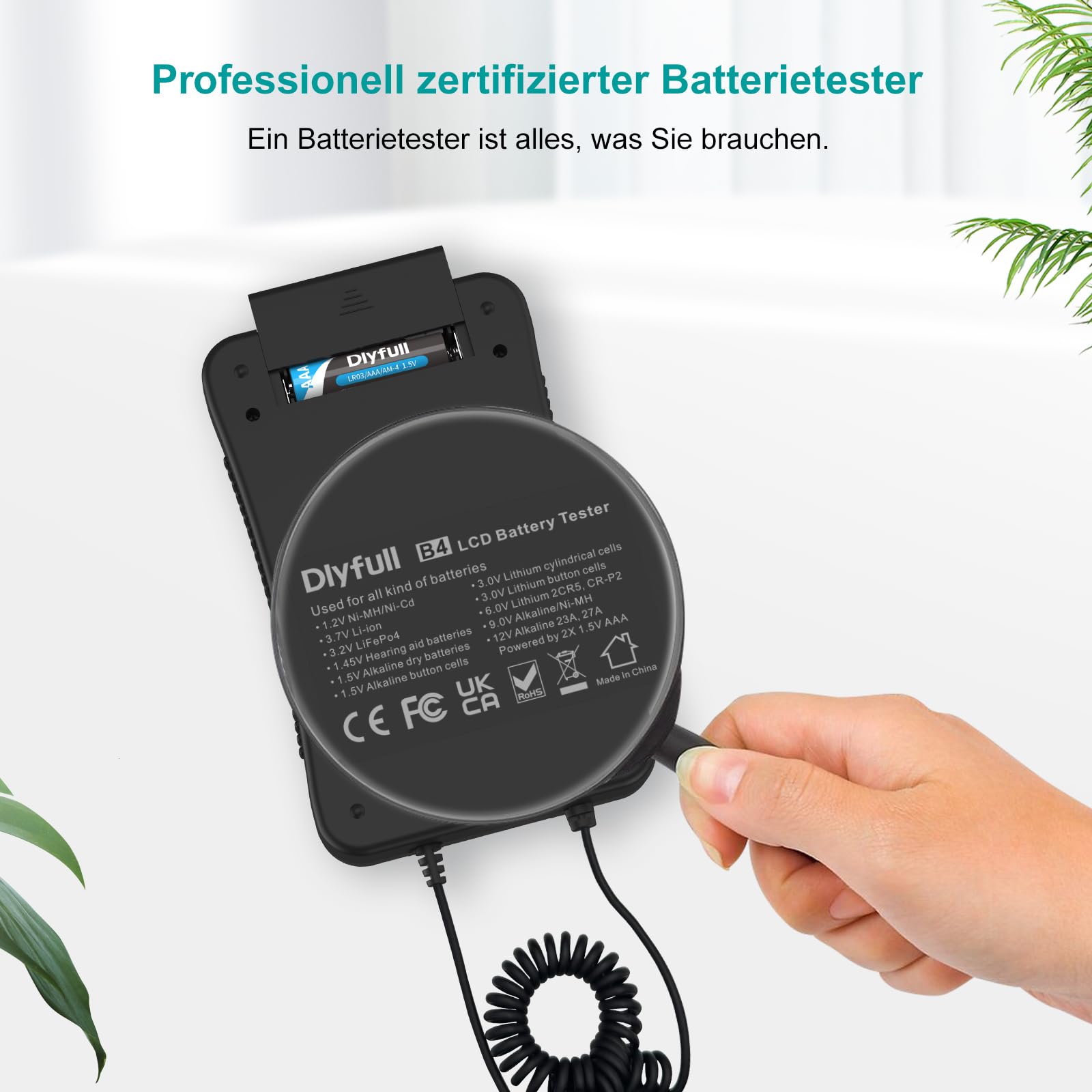 Dlyfull Tester Universale per Batterie AAA AA C D 9V CR123A CR2032 Display LCD 1,5V 3V