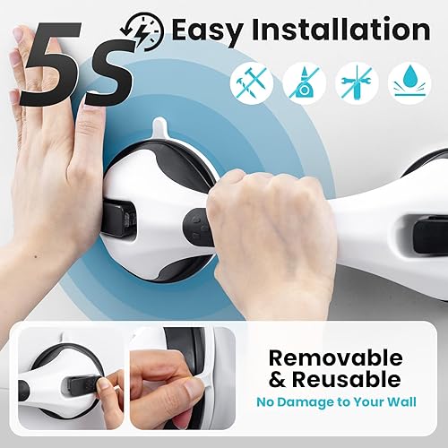 Miniatura 26 de TAILI - Barras de sujeción para la ducha con ventosa, paquete de 2 unidades, de 16 pulgadas, resistente y removible, sin taladro, impermeable