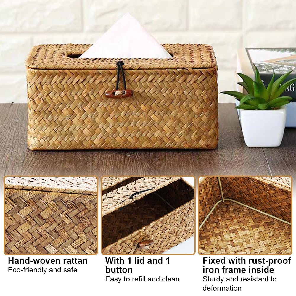 Boîte à Mouchoirs En Rotin Naturel 23x13x9cm - Distributeur Décoratif Main - Pour Maison, Bureau, Cadeau