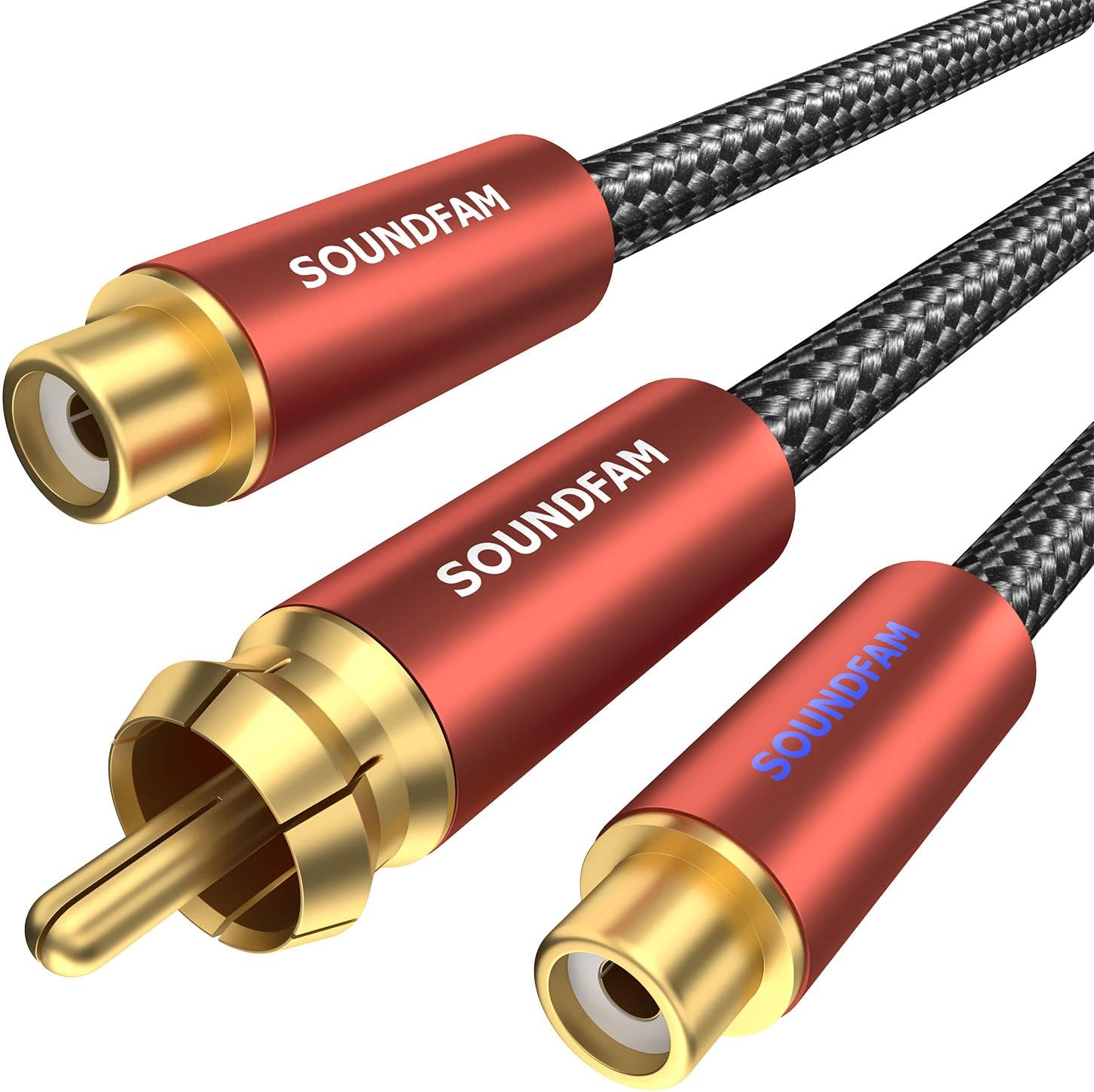 RCA Splitter 1-Male to 2-Female Y-Adapter Premium Subwoofer Splitter Cable - Wine Red Series