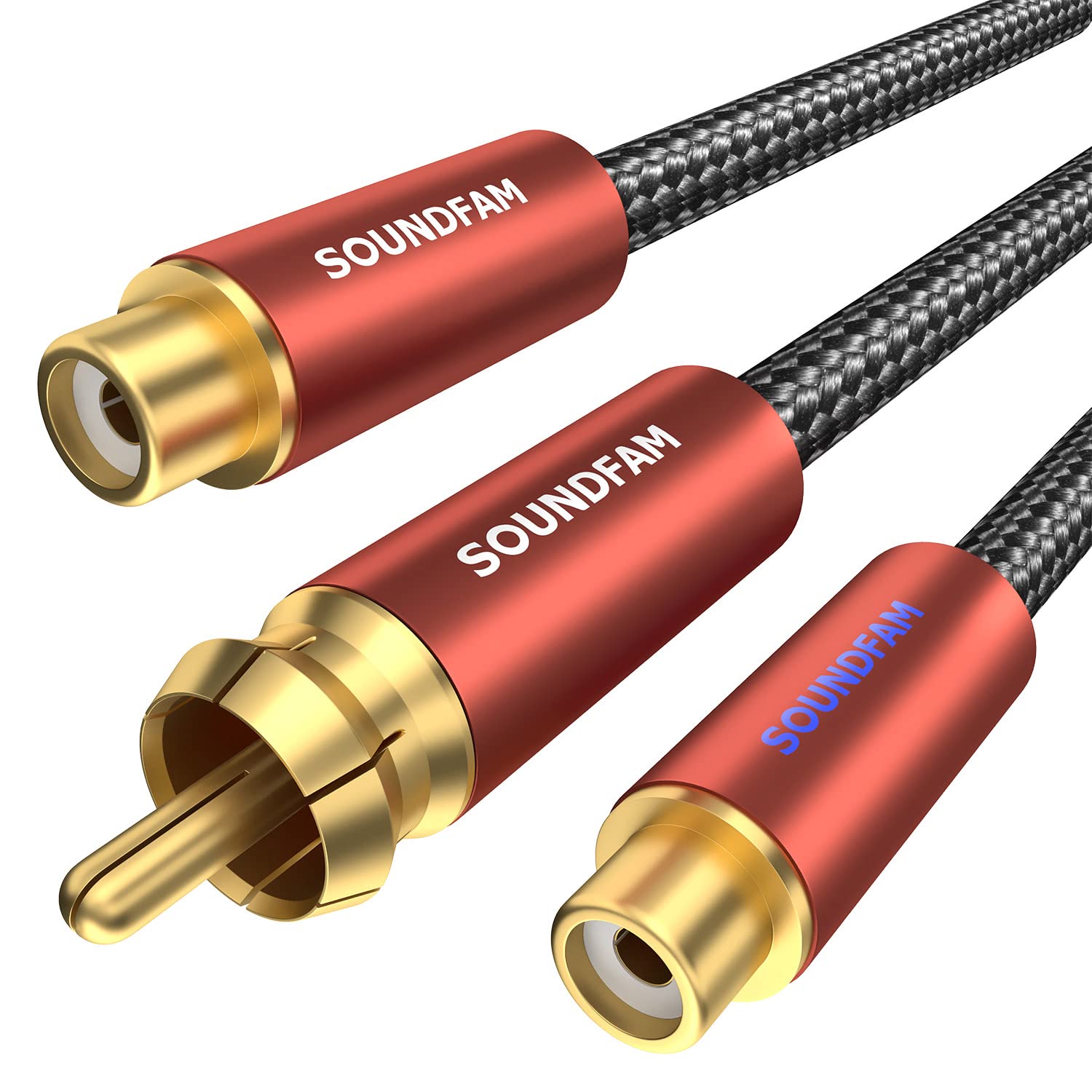 SOUNDFAM RCA Splitter 1-Male to 2-Female Y-Adapter Premium Subwoofer Splitter Cable - Wine Red Series