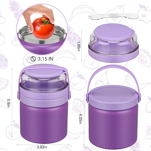Miniatura 5 de Tarro de comida con doble aislamiento 2 en 1 de 13.5 onzas, termo de sopa con contenedor de aperitivos para niños, termo para comida caliente,
