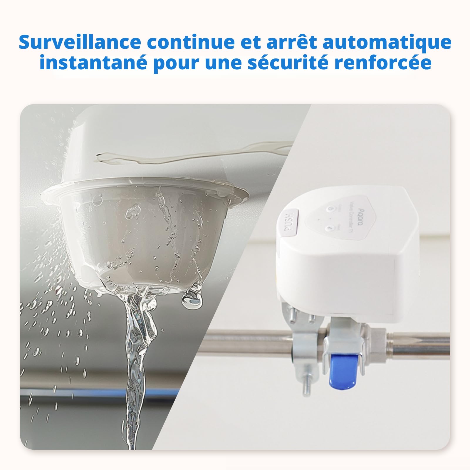 Aqara Contrôleur de Valve T1, Aqara Hub Zigbee 3.0 Requis, Matter over Bridge, Combiné aux Détecteurs de Fuite d'Eau, Arrêt par Télécommande App, Compatible avec HomeKit, Alexa, Google Home