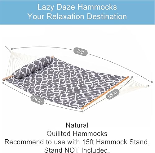 Miniatura 2 de Lazy Daze Hammocks Hamaca de tela acolchada de 12 pies con almohada suave, hamaca doble para 2 personas para árbol con barra separadora para