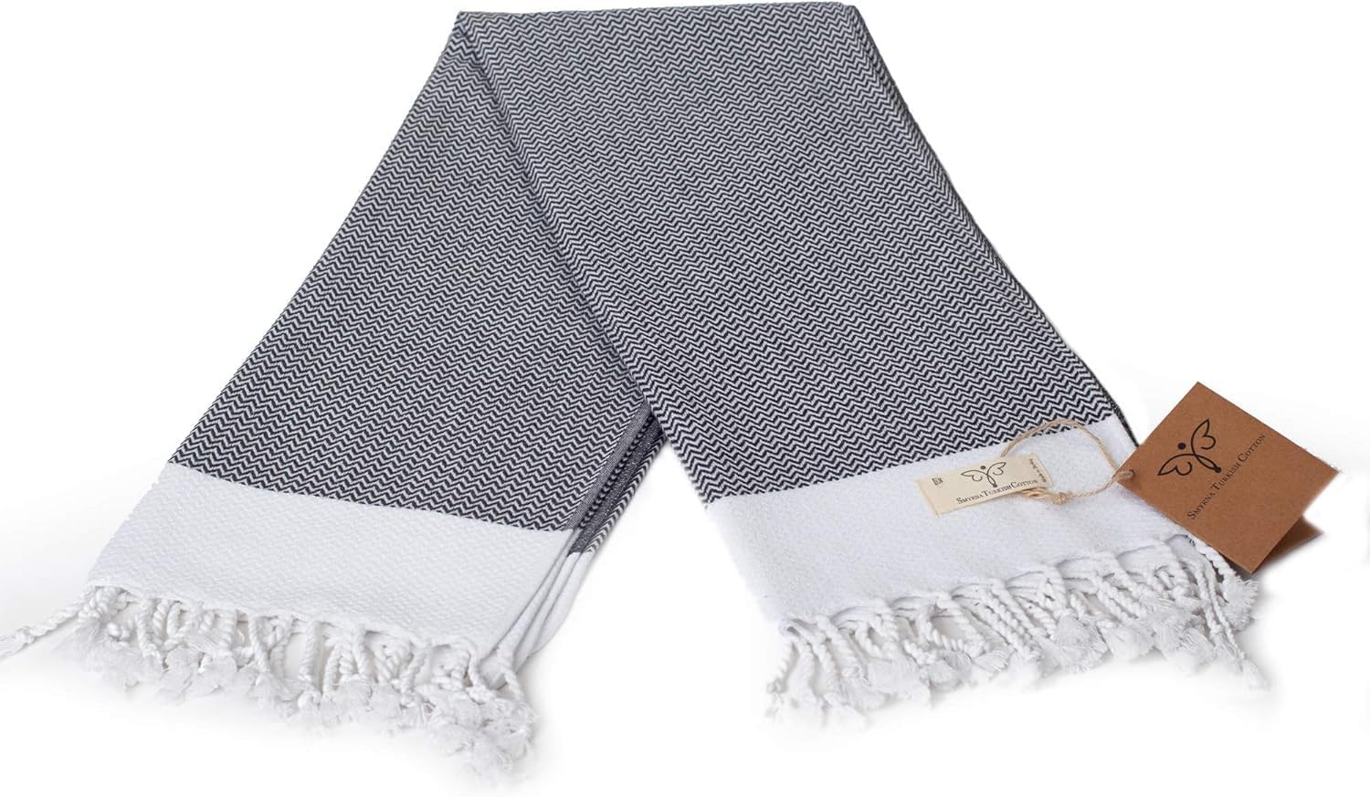 SMYRNA TURKISH COTTON Orientina Series Turkish Hand Towels Set of 2, 16x40 inch, Decorative Turkish Hand Towels for Bathroom, Kitchen, Face, Hair, Tea, Yoga, Gym, Dishcloth Set of 2, Dark Gray