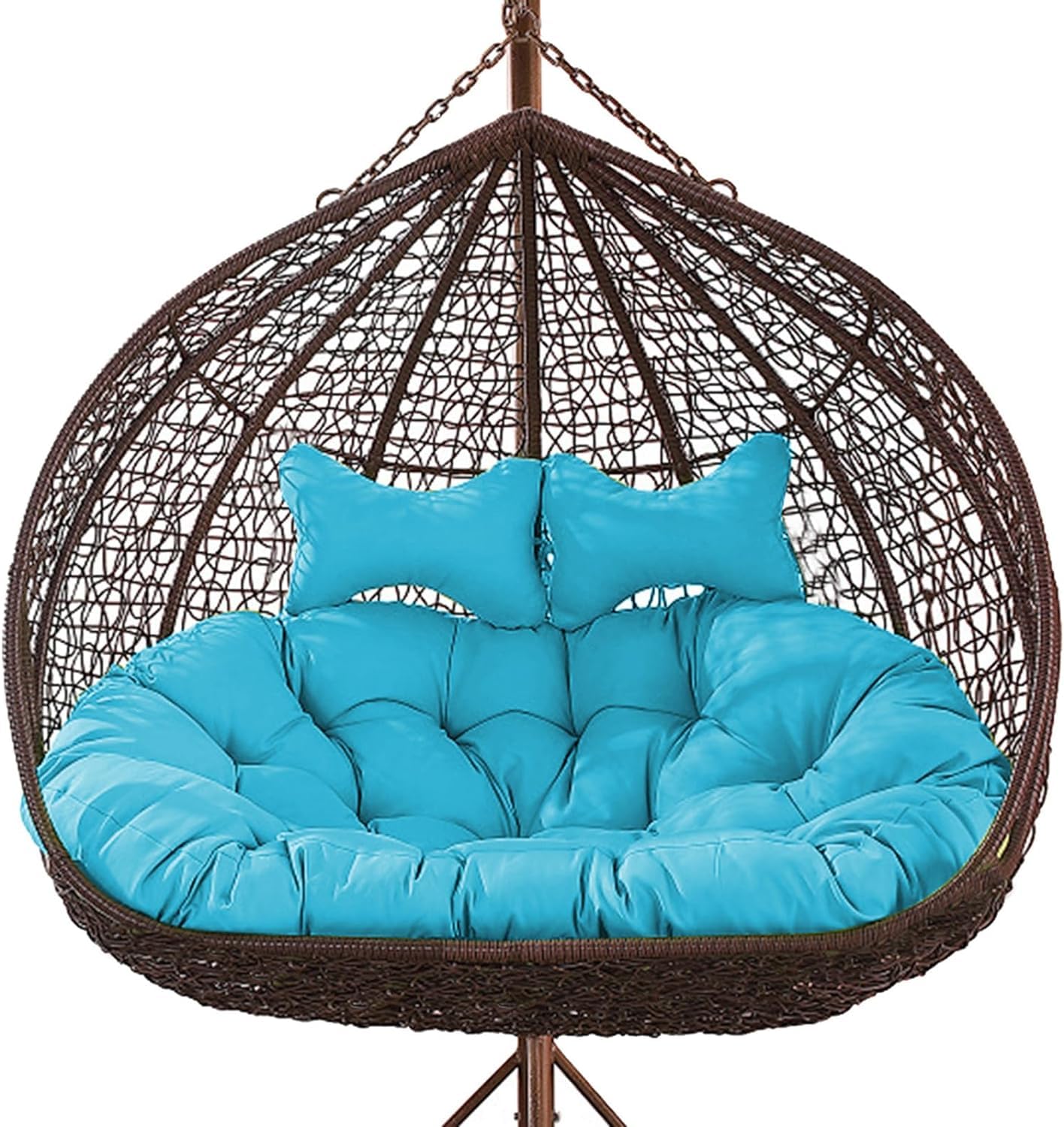 Outdoor Swing Cushion Double Egg Chair Cushion with Pillow 2 Seats Waterproof Removable Thickened Hanging Mattress Replacement with Pillow for Home Reading Balcony Backyard (Color : Blue)