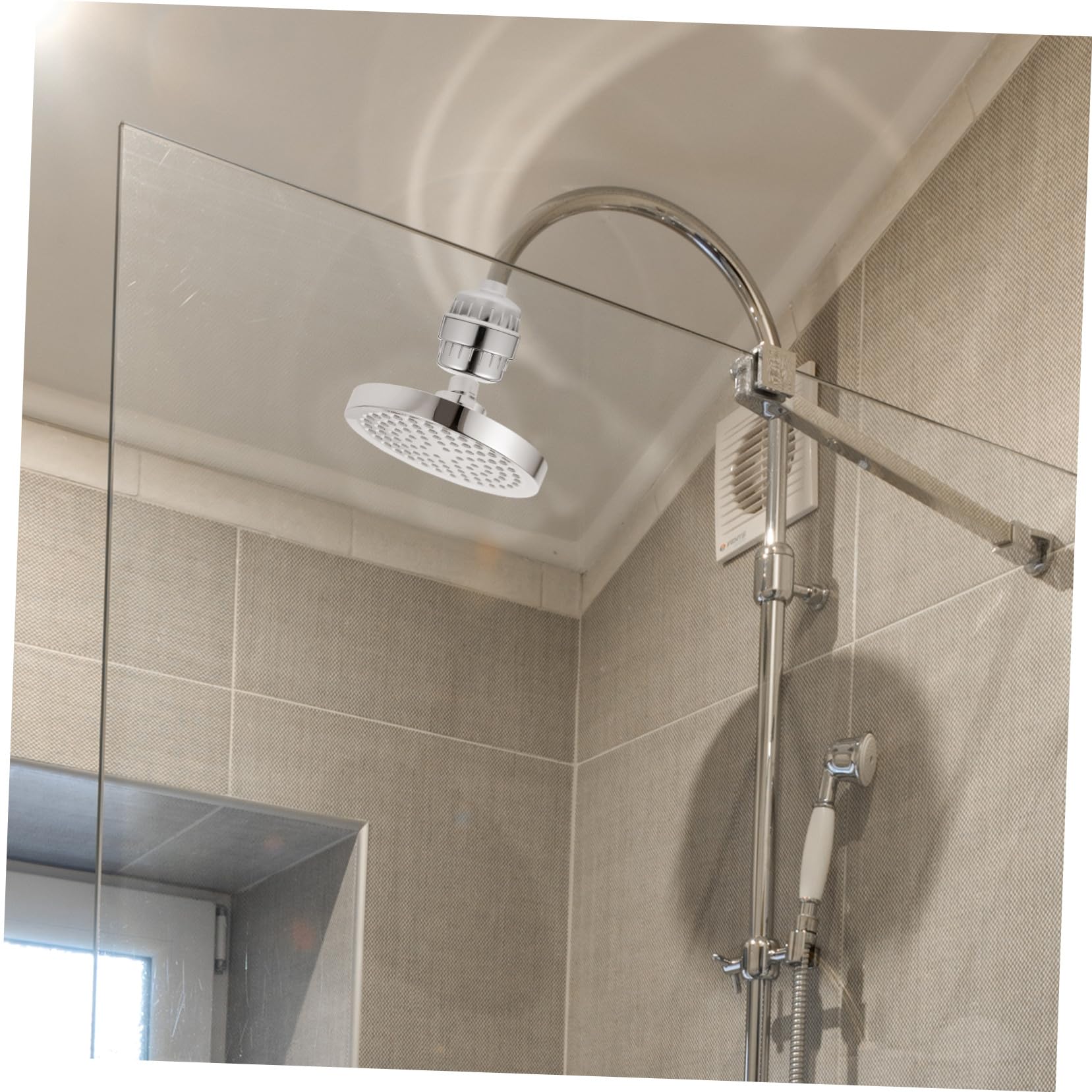 Sosoport Filtro Cabezal de Ducha para Agua Dura ABS Plata Rotatorio 360° | Capas Múltiples, 15 Niveles, Ajuste Potente, Bola Esférica Sólida, Movimiento Libre, Uso Fácil, Alta Resistencia