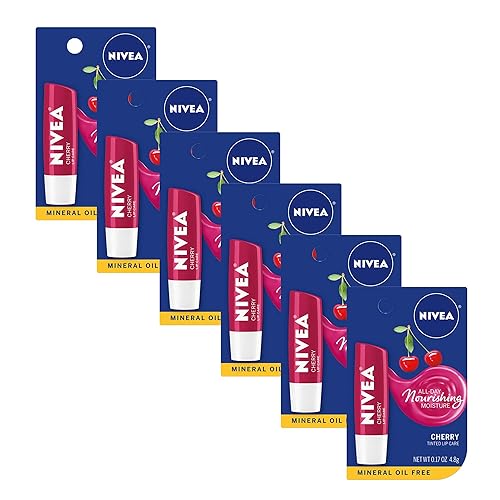 NIVEA Cherry Lip Care - Rojo tintado para labios hermosos e hidratados, barra de 0.17 onzas (paquete de 6)