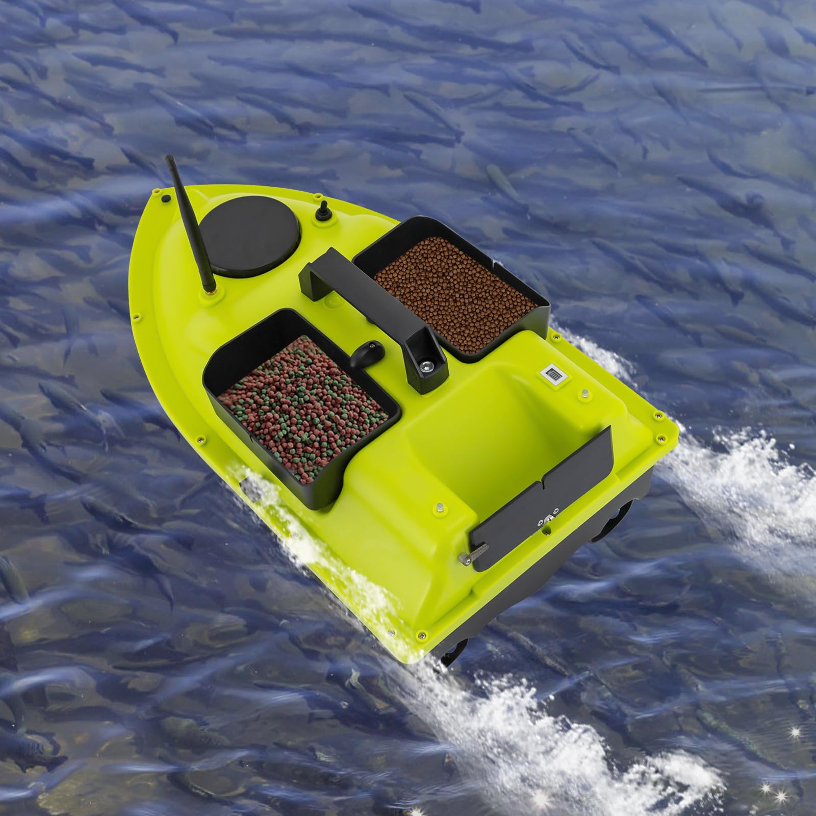 Barco de pesca con GPS, 99 posiciones, motor dual de 52 W, batería de 90 min, alcance de 600 m, mando a distancia LCD, incluye bolsa de transporte