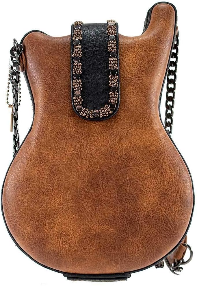 Mary Frances Open Mic Beaded Handbag – Guitar-Themed Purse, Crossbody Bag, Handmade Designer Evening Bag for Women, Gift for Birthday, Wedding, Concerts & Special Occasions, Brown