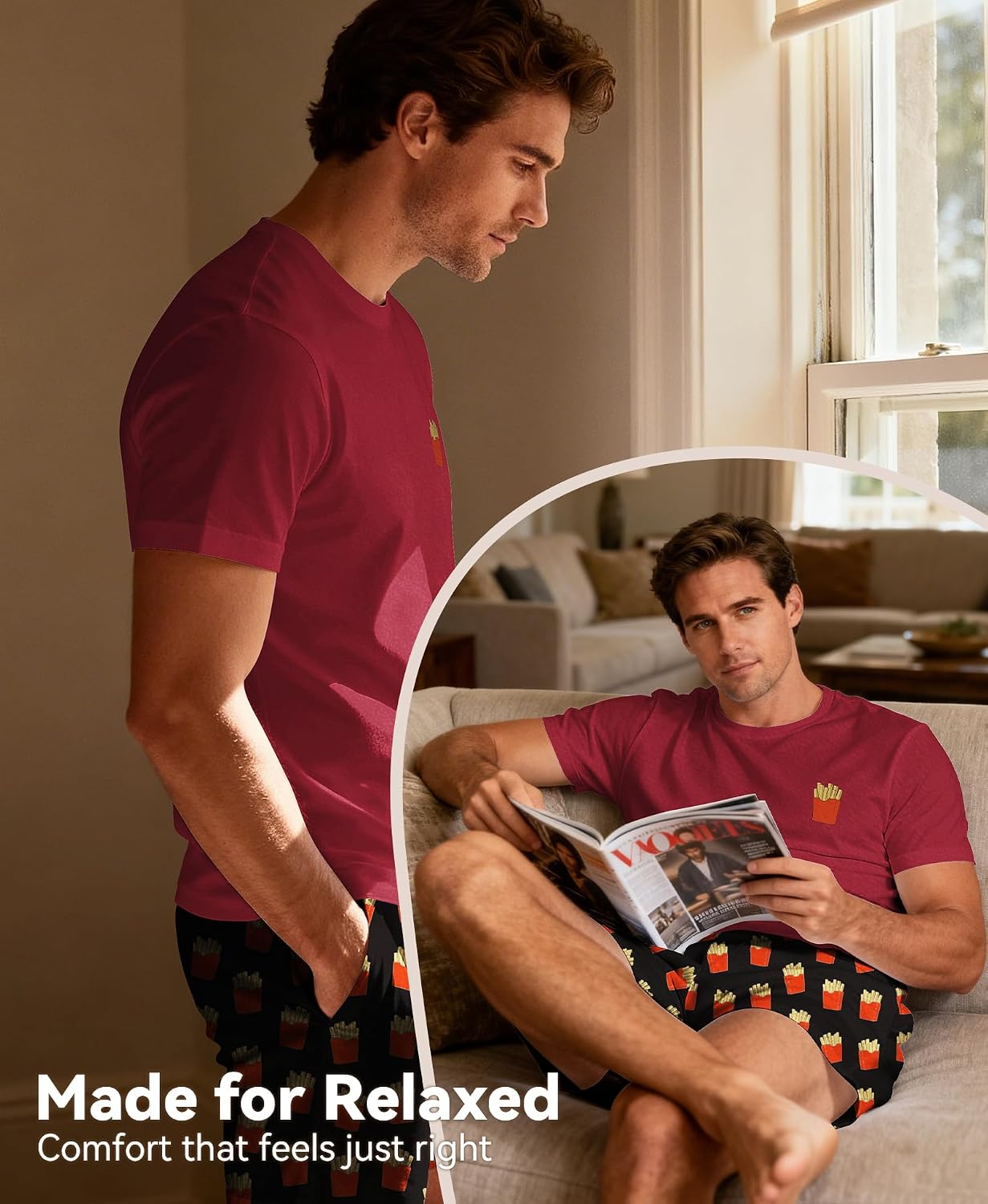 Yoimira Mens Soft Pajama Set Short/Long Sleeve 2 Piece PJs with Pockets