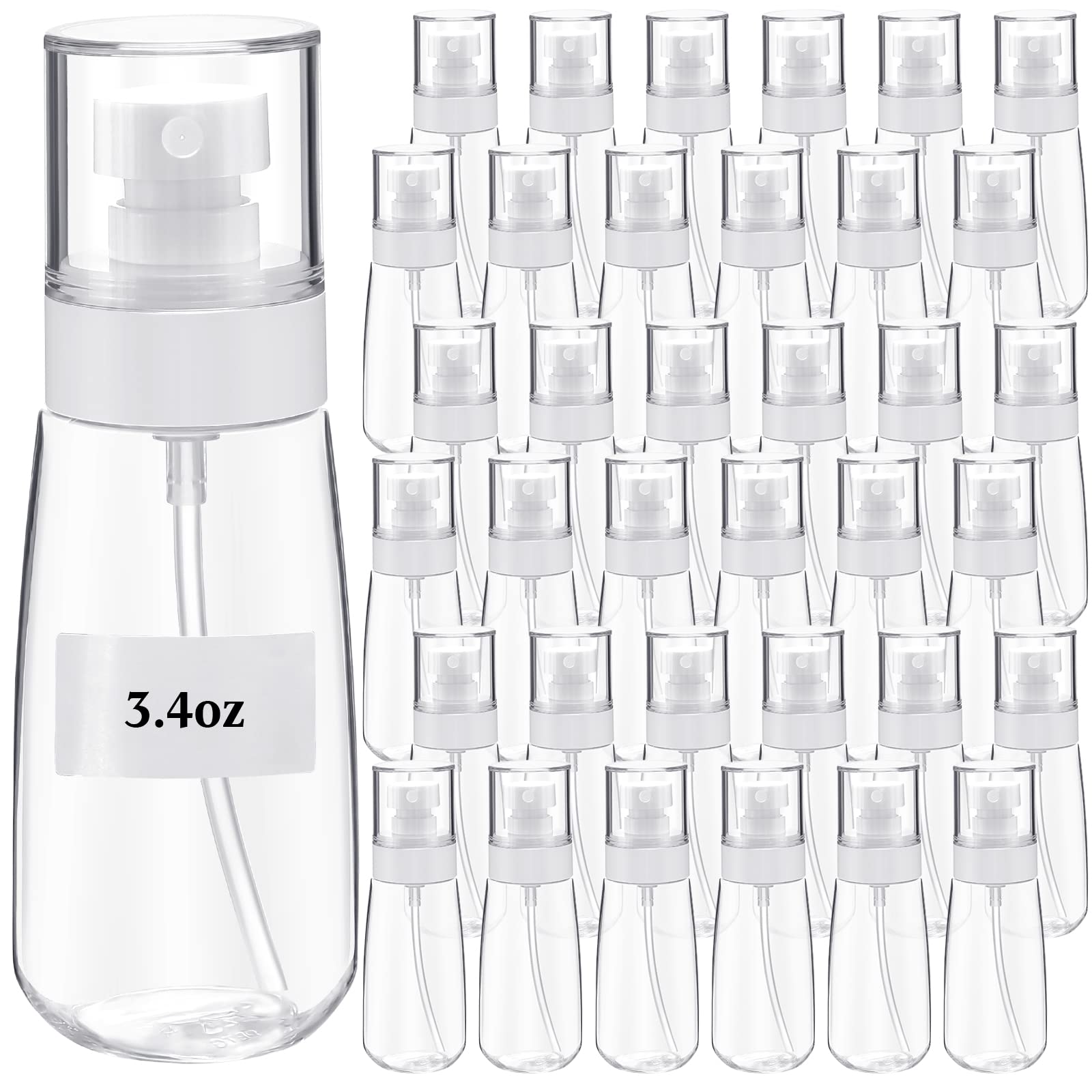 36 Pcs Small Spray Bottle 3.4 Oz/ 100 ml PETG Fine Mist Spray Bottles Hair Leak Proof Travel Size Spray Bottle Cute Mini Empty Cosmetic Refillable Travel Containers for Perfume with 40 Labels