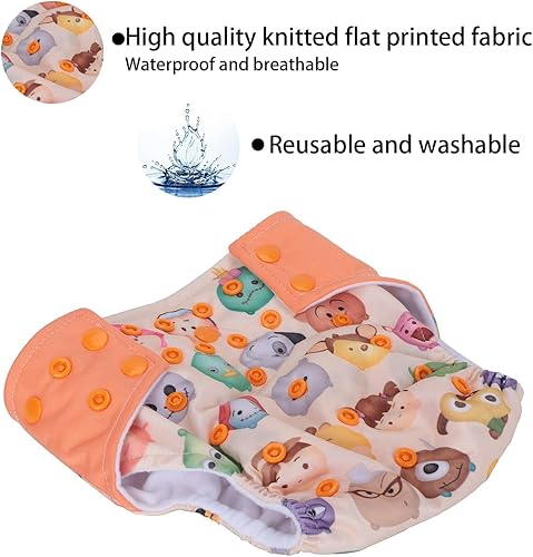 Miniatura 4 de Pañal reutilizable para bebé, talla única, ajustable, pañales de tela lavables para recién nacidos (dibujos animados)