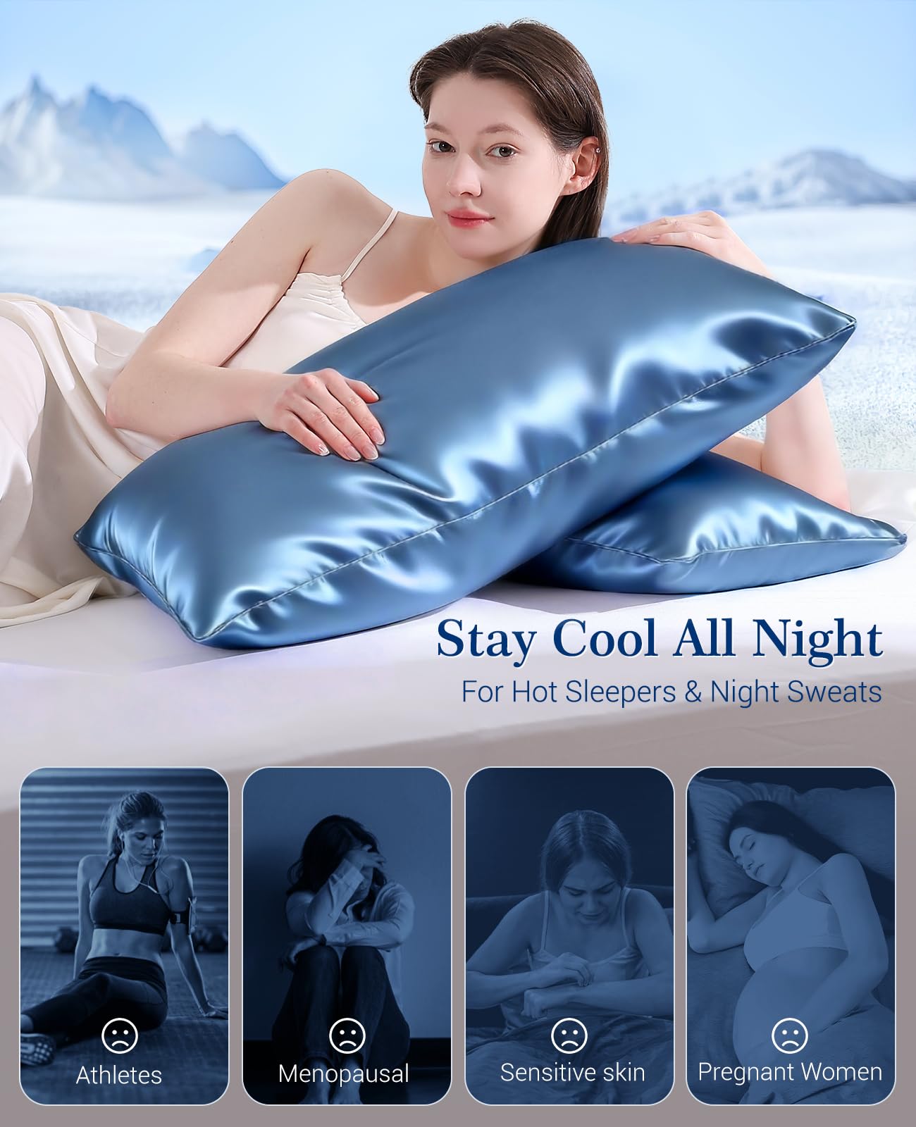 Elegear Cooling Pillow Cases for Hot Sleeper, Satin Pillowcases,2pack,Queen