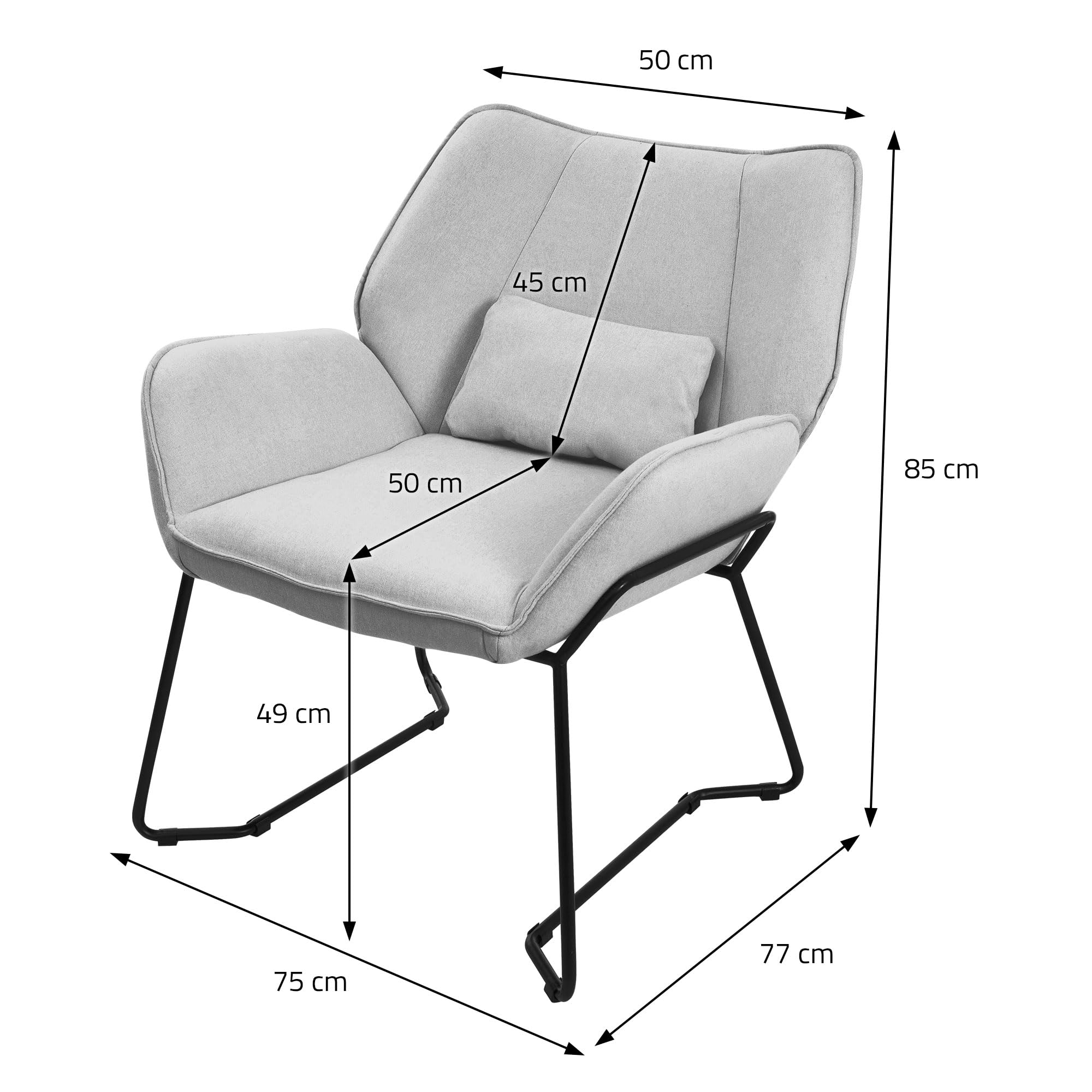 ML-Design Fotel wypoczynkowy w kolorze jasnoszarym rozkładany z lnianą tapicerką i czarnymi metalowymi nogami Wygodny fotel do salonu z podłokietnikami oparciem tapicerowany z ergonomiczna poduszką