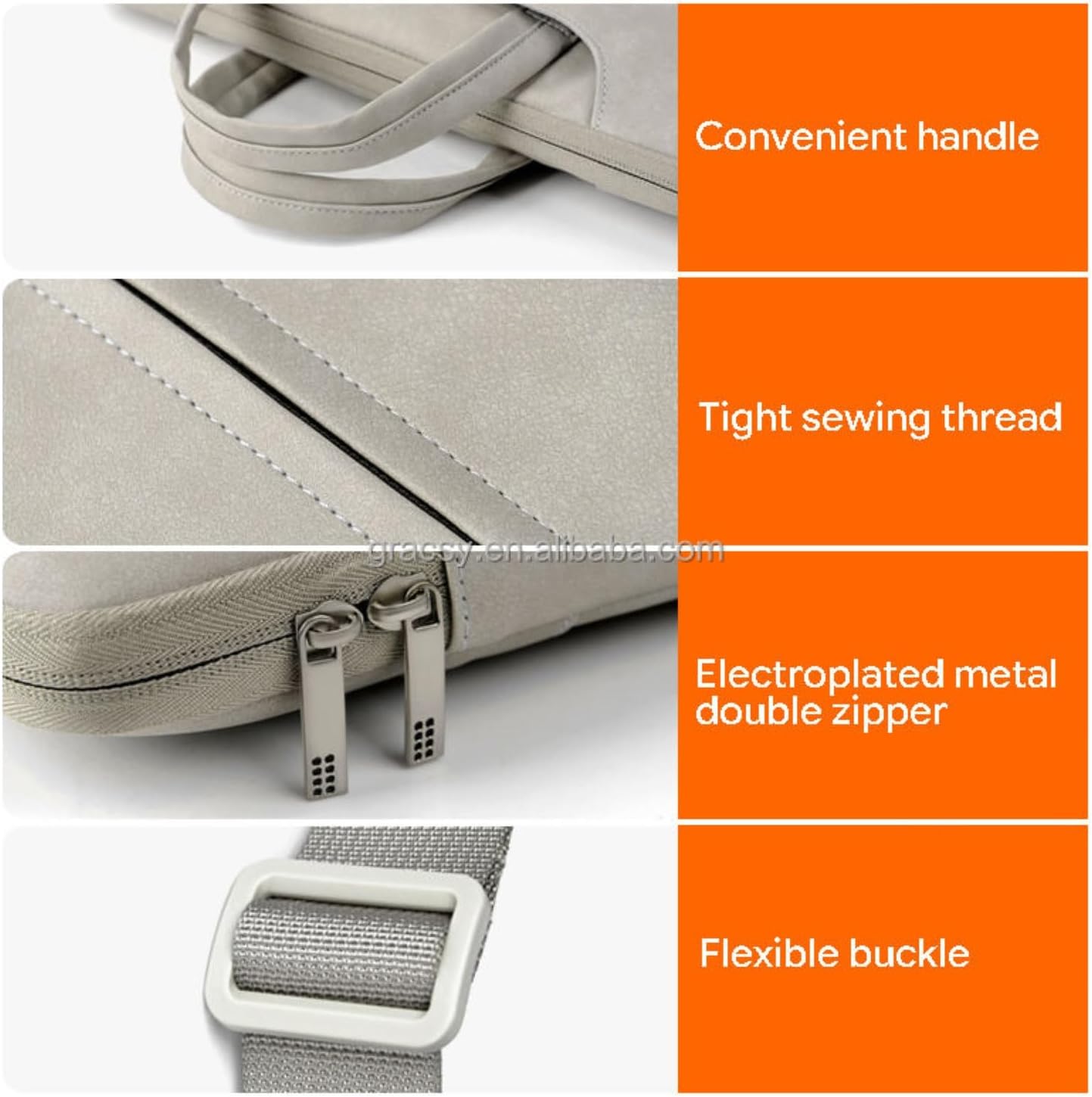 Light Grey Travel Laptop Handbag 15-16 Inch ONLY MacBook Air 15 Pro 16 M2 M3 Acer Nitro 5 HP Spectre Pavilion Lenovo Legion ThinkPad ASUS ZenBook Pro Water-Repellent Handle School Work Commute Slim
