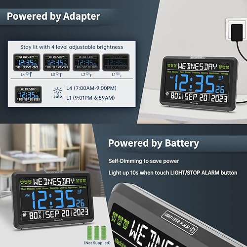 Miniatura 4 de DreamSky Reloj digital con fecha y día de la semana para personas mayores, colorido reloj con calendario de pantalla grande para ancianos, demencia,