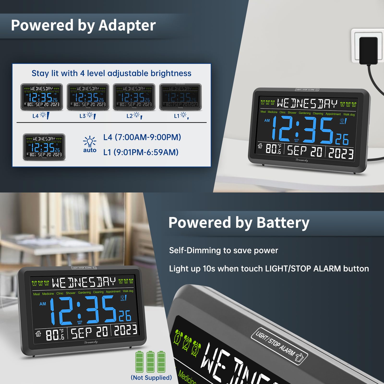 Orologio Digitale Demenza Con Ampio Display 7.6'' – Data E Giorno Della Settimana – 6 Allarmi Con Promemoria