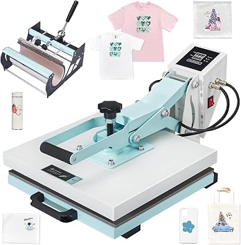SPECRAFT 2-in-1 Heat Press, 15x15 Industrial Digital Sublimation Machine for T-Shirts, Mugs 30oz and More, Blue, Ideal for DIY & Professional Use