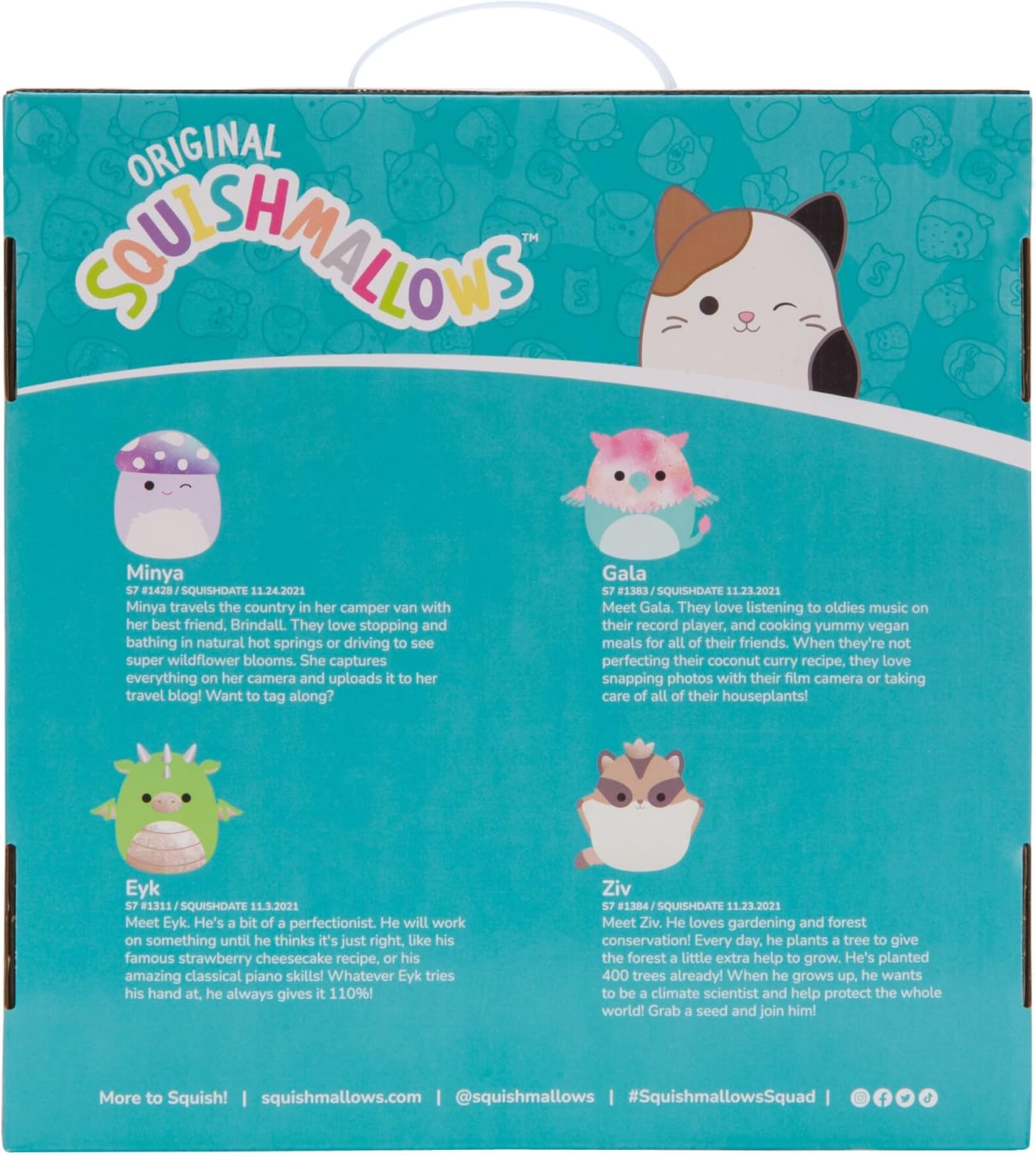 Squishmallows Original 7-Inch Fantasy Box Set – EYK Lime Green Dragon, Gala Teal and Pink Griffin, Minya Purple Galaxy Mushroom, Ziv Sugar Glider with Crown – Official Jazwares Plush (Little)