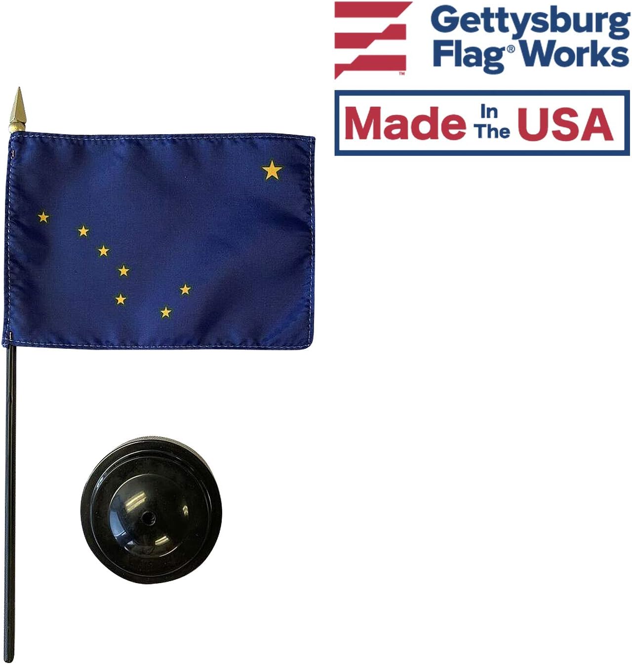 Set of 3 4x6" E-Gloss Alaska Stick Flag with Plastic Table Base - Made in the USA