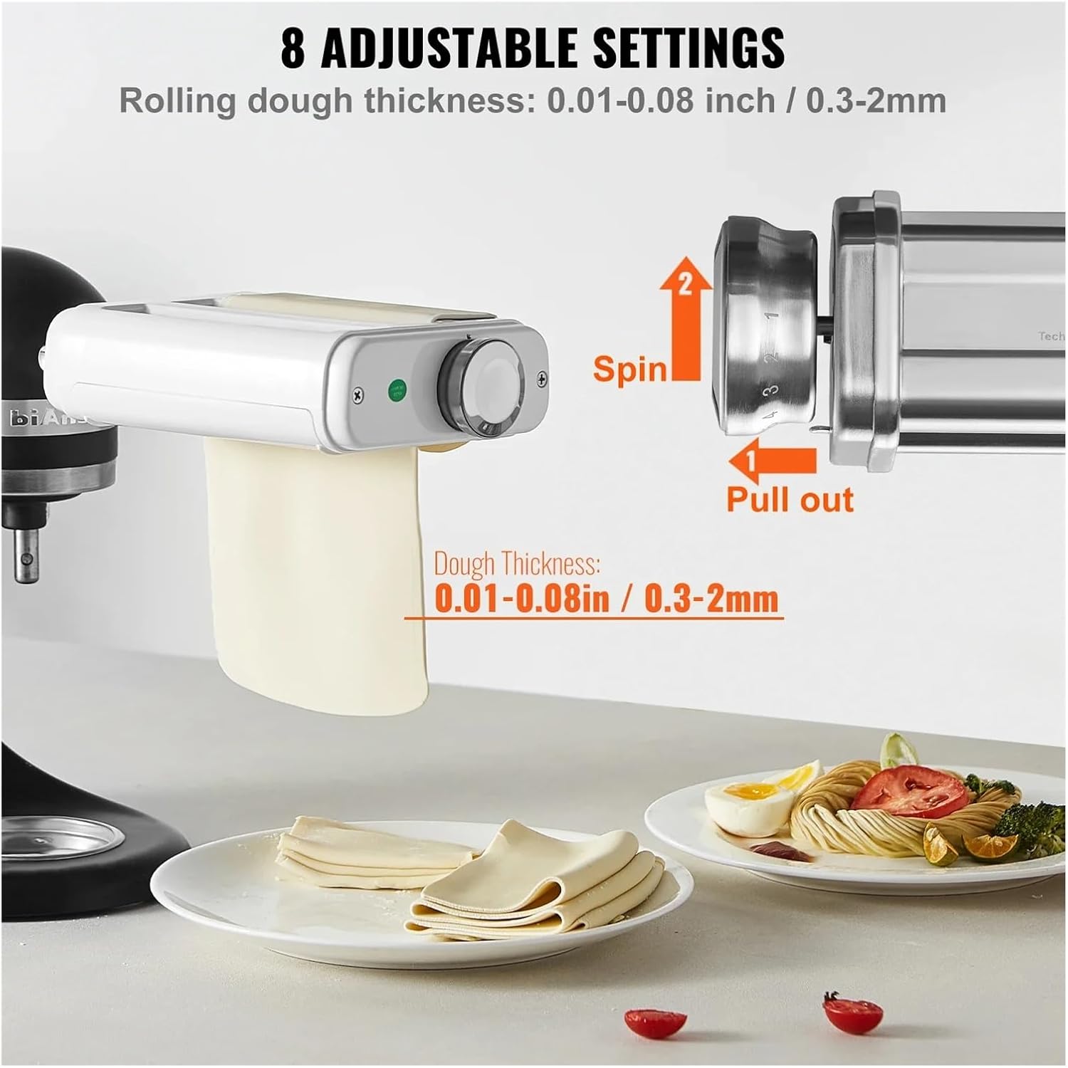 Compatible for Stand Mixers, 3-in-1 Pasta Maker Set with Roller, Spaghetti Cutter & Cleaning Tool