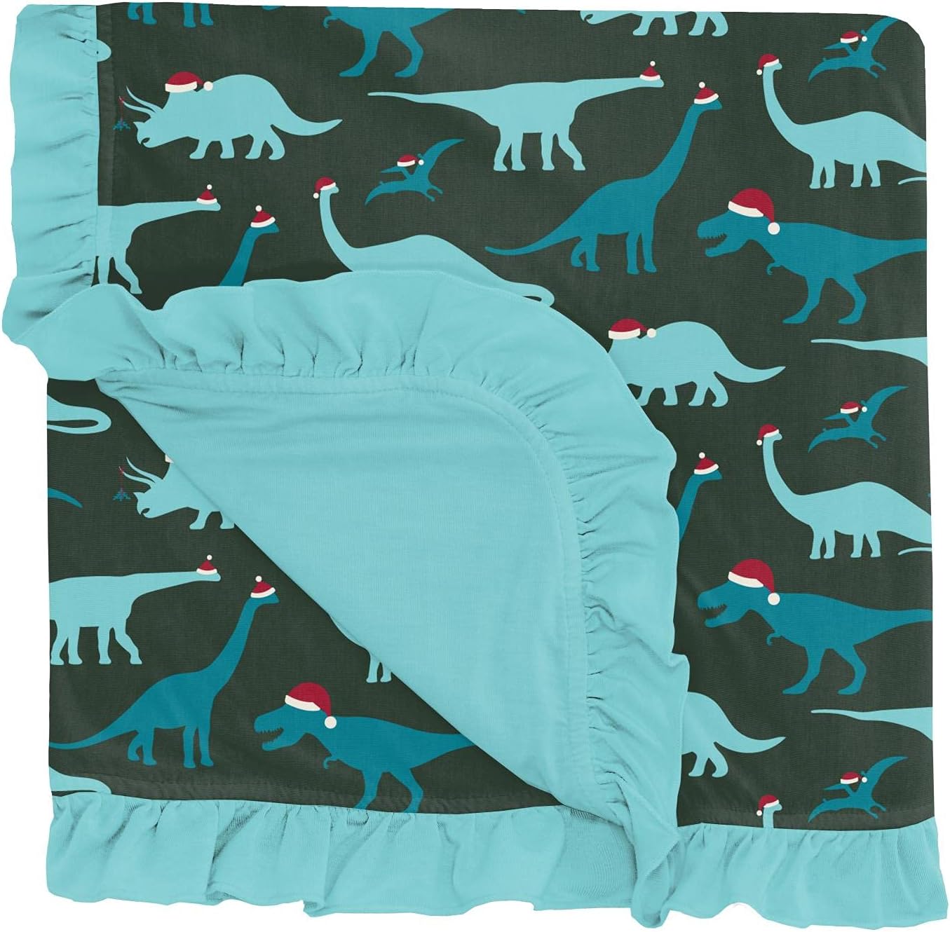 KicKee Pants Print Stroller Blanket with Ruffles, Supreme Softness for an Ultimate Baby Blanket, Viscose from Bamboo Fabric, Comfortable Security Blanket (Santa Dinos - One Size)