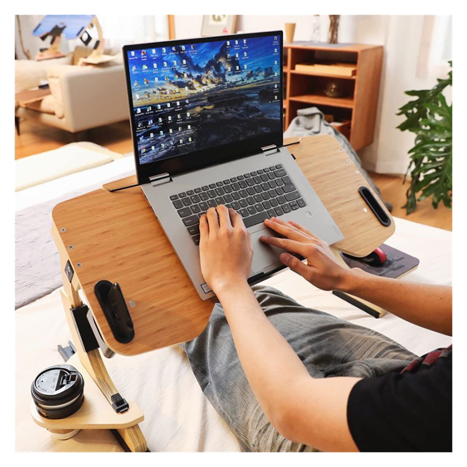 Supporto for notebook regolabile a 360 ° in legno for persona pigra multifunzionale, supporto for computer da scrivania, supporto pieghevole portatile per principianti fai da te(Portable stand-01)