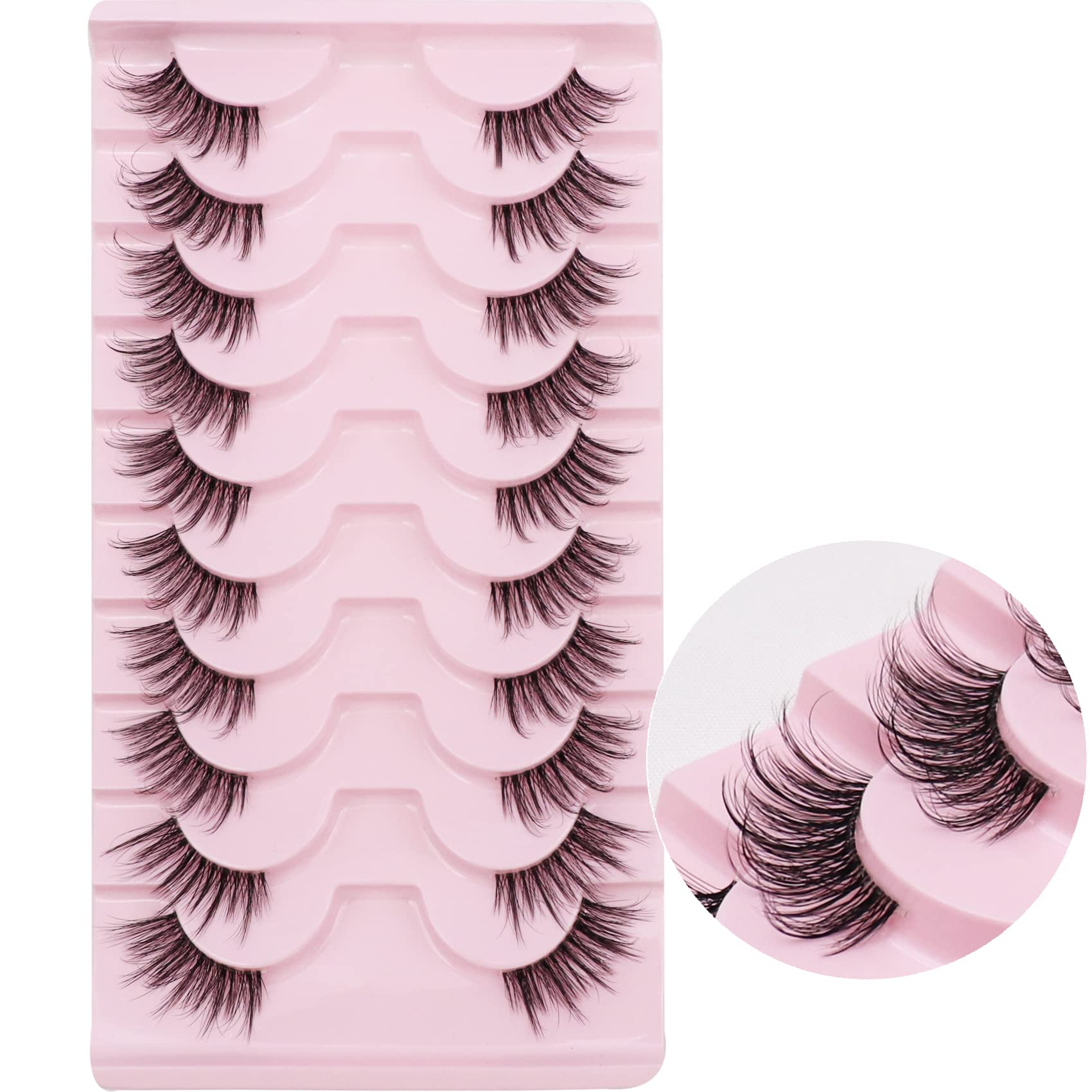 Ahrikiss Half Lashes Natural Look 10 Pairs Wispy Cat Eye Lashes 15mm 3D Accent Fluffy False Eyelashes with Clear Band Short Half Eyelashes (TB01)
