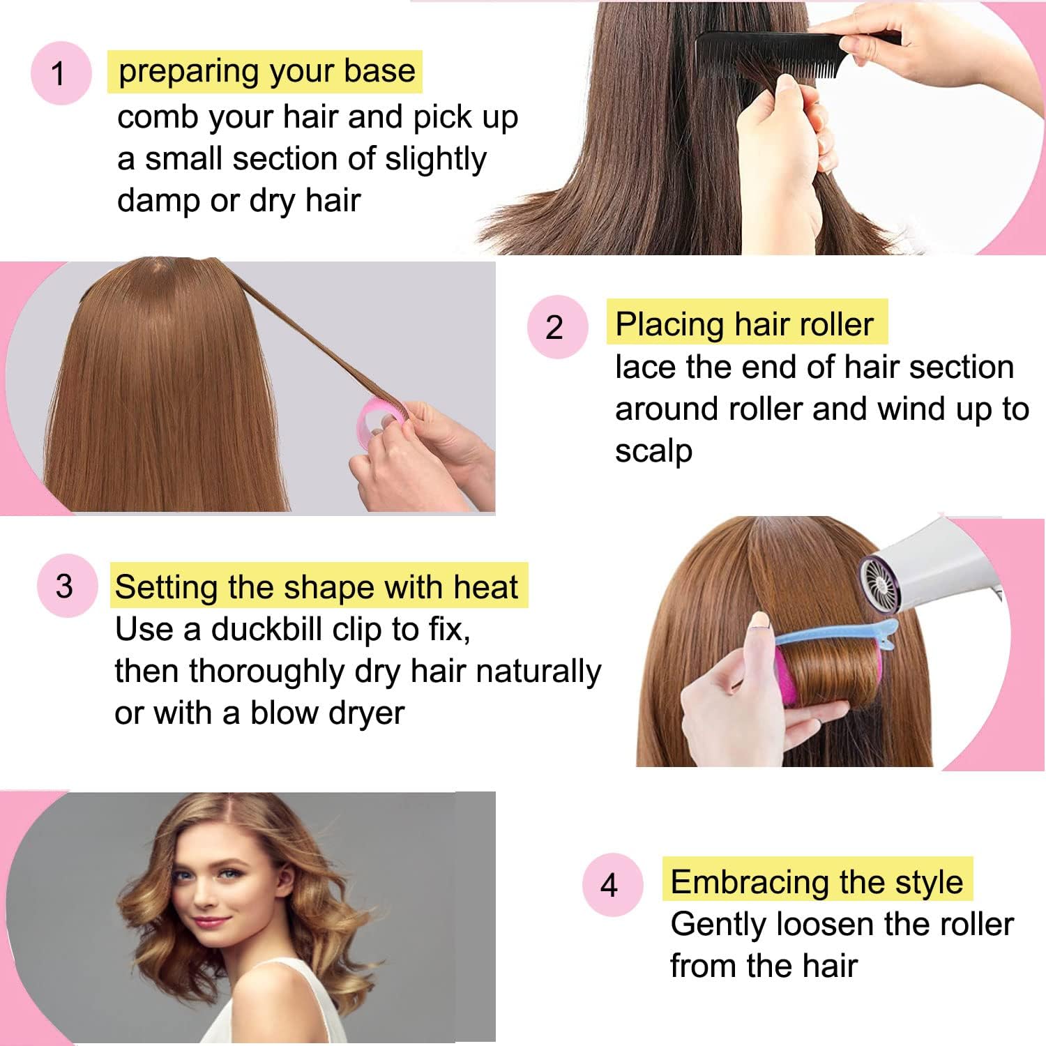 VIEWS Self Grip Rollers Hair Curlers 30Pcs Set with 18Pcs Hair Roller 3 Sizes (6 Large, 6 Medium & 6 small) and 12 Clips for Long Medium Short Hair Volume 4
