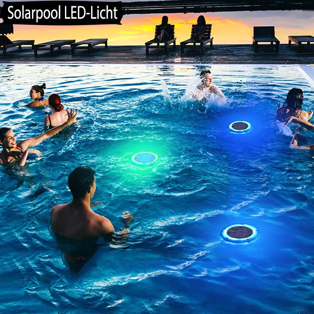 Poolbeleuchtung Solar Pool Licht Unterwasser, Pool Beleuchtungen Solar Unterwasser Licht, Wasserdichtes Poollampe Solarpoollicht für Pool Teich Badewanne Brunnen Aquarium Garten Rasen (4PCS)