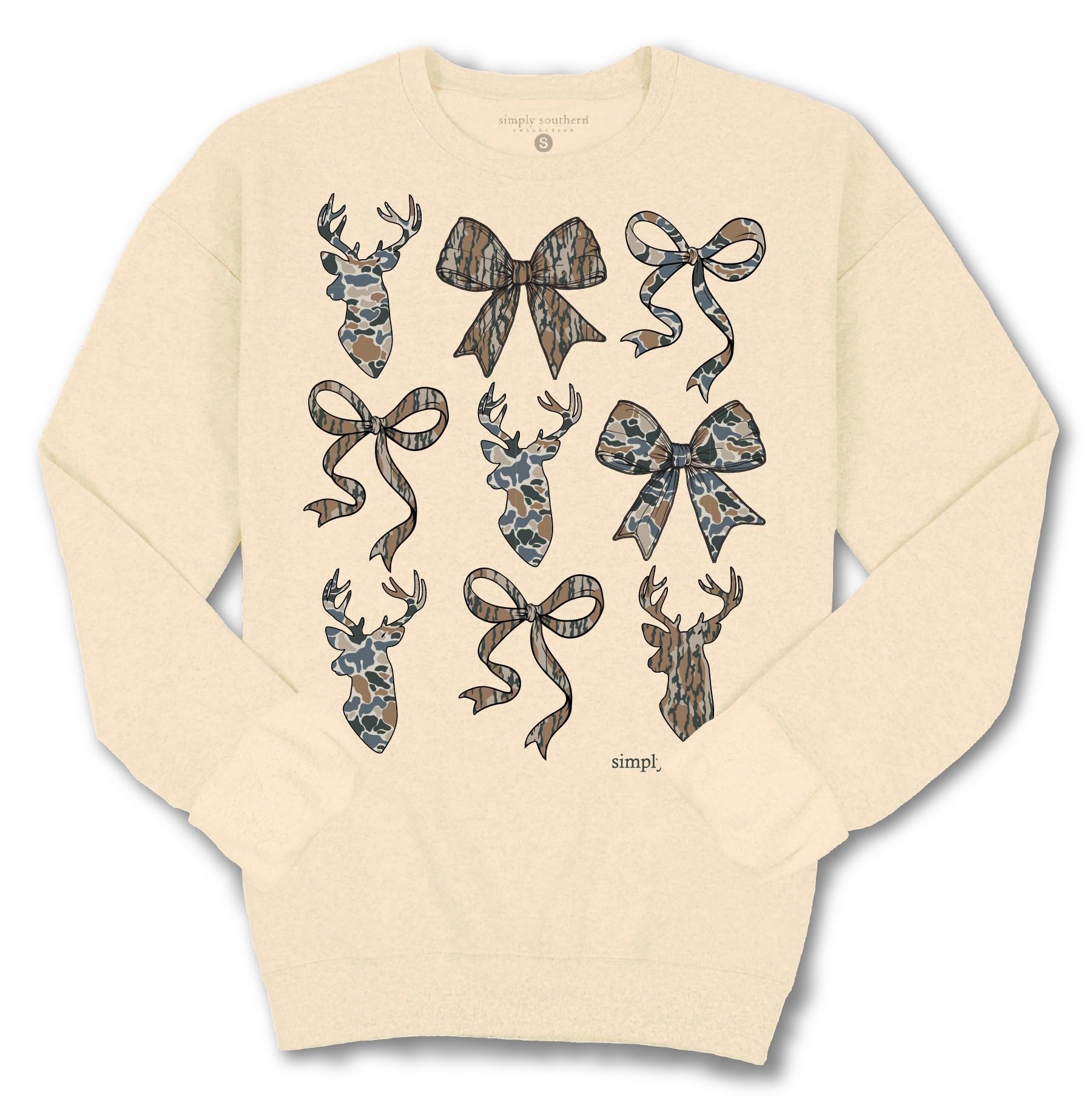 Simply Southern Deer Camo - Bows - Adult Crew Sweater