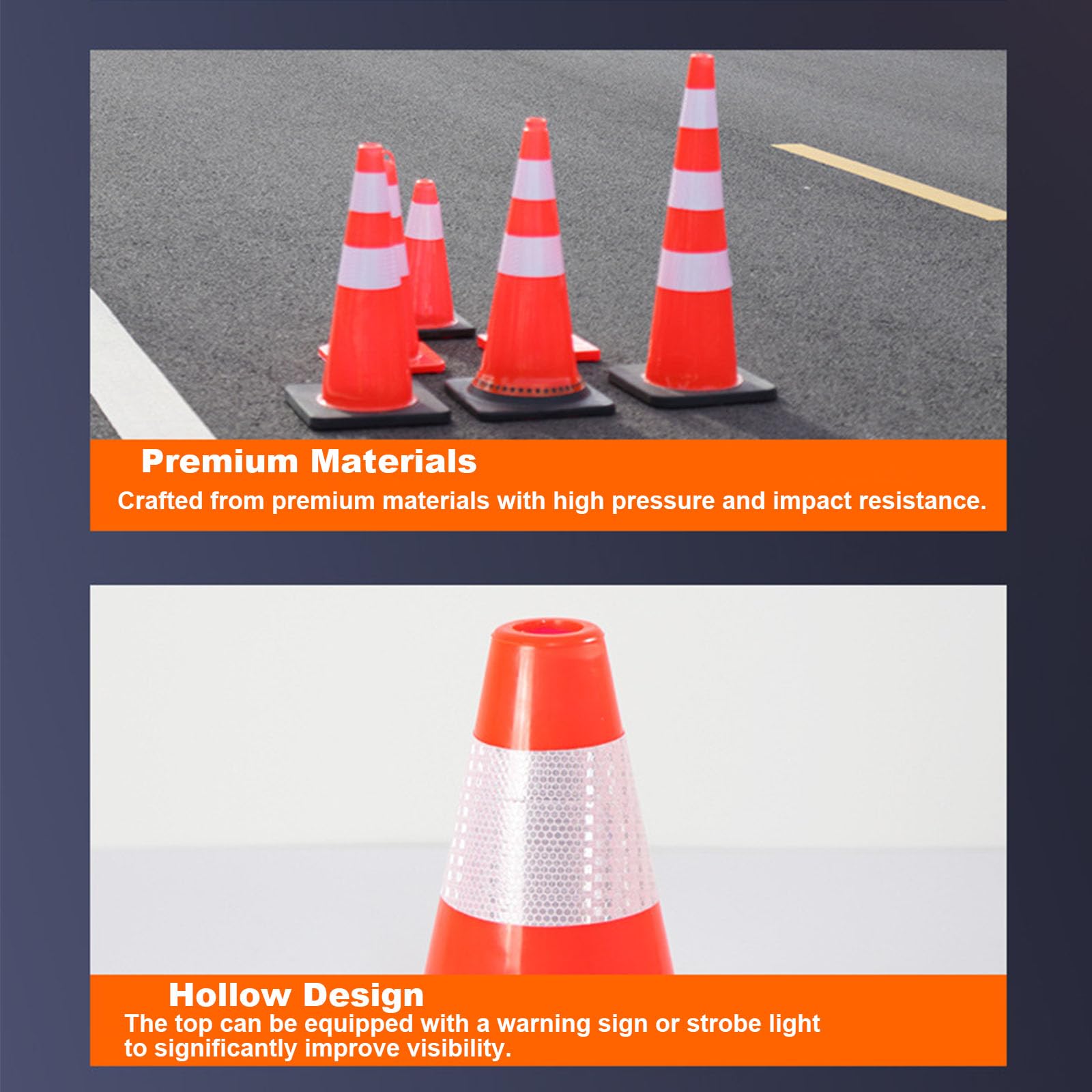 Cono de Tráfico PVC Seguridad Vial Reflectante - Cono de Aislamiento Flexible con Base de Goma para Construcción y Aparcamientos(Size:70cm,Color:A)