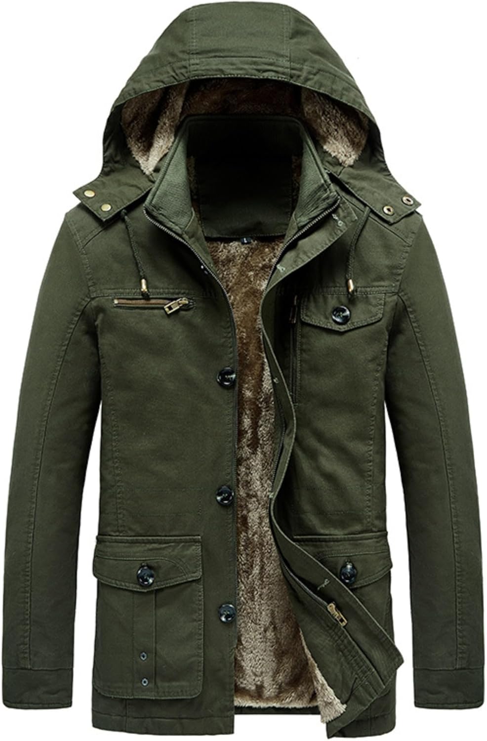 Men's Winter Military Thicken Parka Jacket Military Full Zip Removable Hooded Coat Cotton Warm Mid Long Outerwear