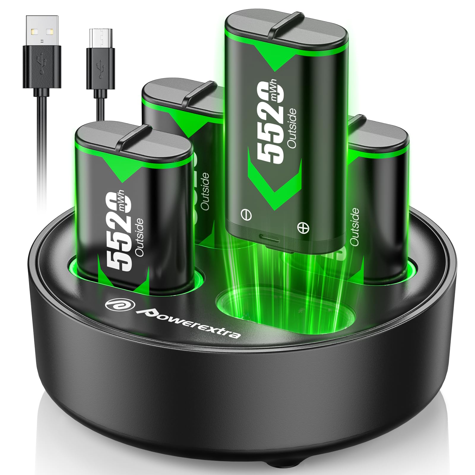 4 stück Ersatzakku für Xbox One Controller,Schnell-Ladestation für Xbox Controller Akku,4×5520mWh(4×2300mAh) hohe Kapazität Ersatzakku mit Ladestation für Xbox One S/X, Xbox Series S/X Controller