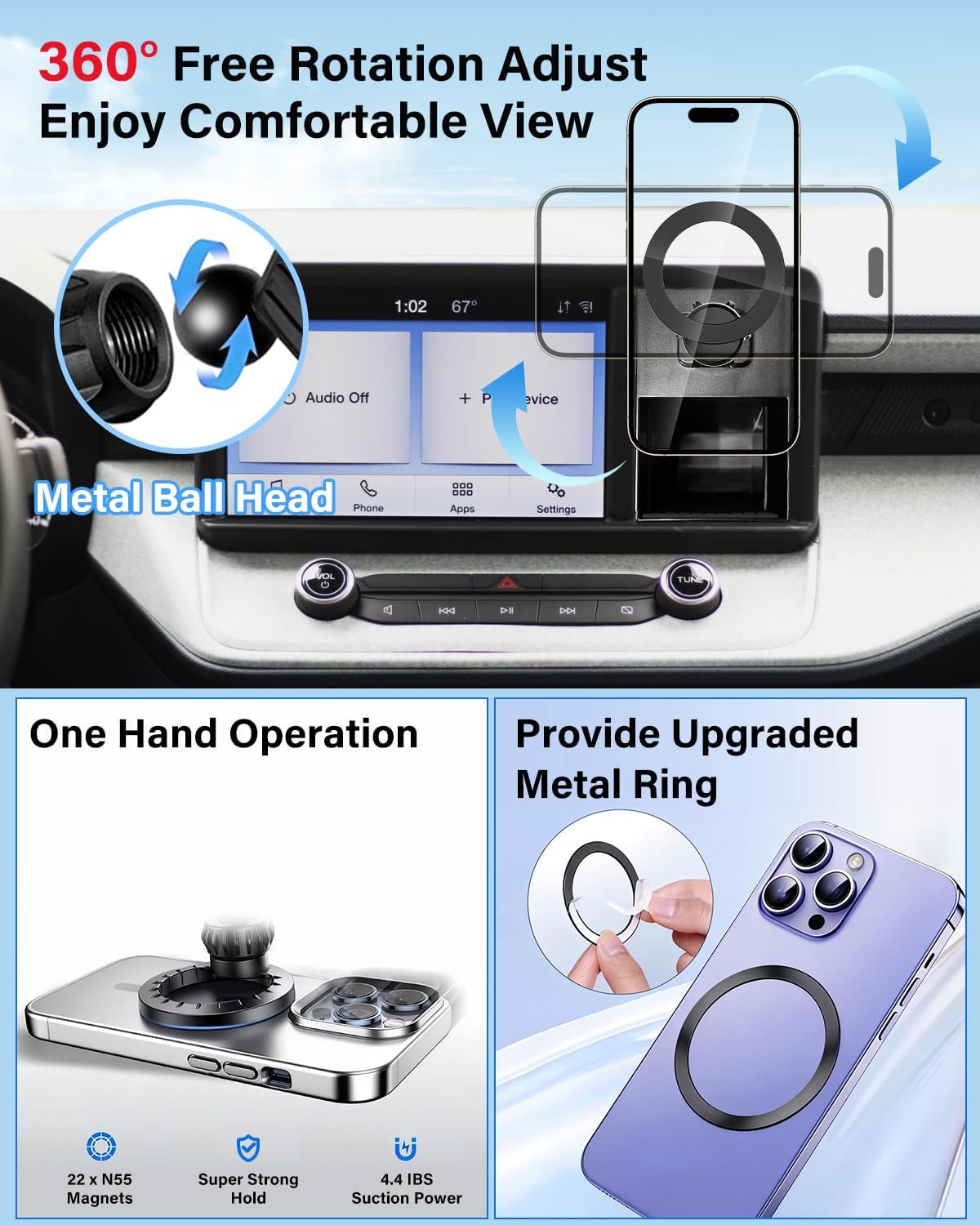 PZK Car Phone Holder for Ford Maverick 2022 2023 2024 Accessories Compatible with Magsafe Car Phone Mount with Cubby Insert Stroage Box Trunk Dash Mount Hands Free 360° Rotation