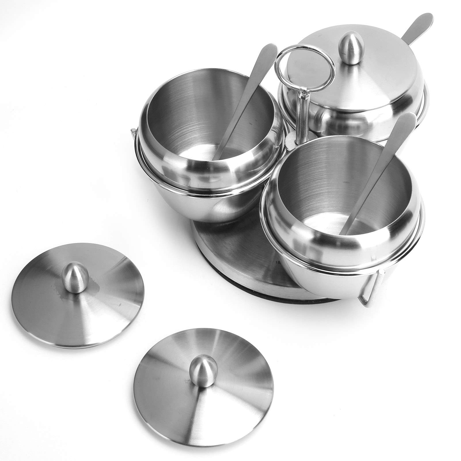 Juego de Ollas para Condimentos de Acero Inoxidable 304, Recipiente para Almacenamiento de Azúcar y Sal de Grado Alimenticio, Recipiente para Condimentos con Estante Giratorio y Cuchara,