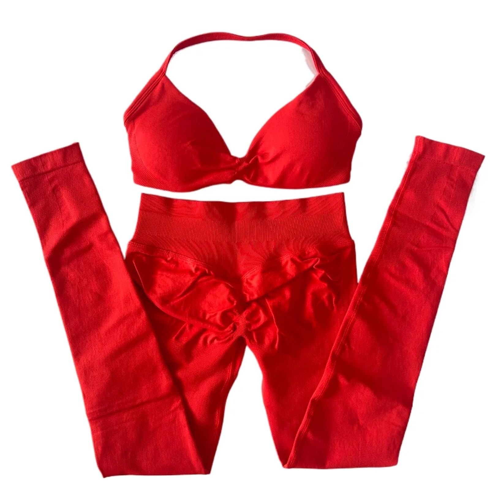 Sport Set Damen 2-teiliges Set mit Riemchen-Yoga-BH, Sport-Top, Workout-Leggings-Set, nahtloses Fitnessstudio-Set, Fitness-Kleidung, Outfit(Color 21,L)