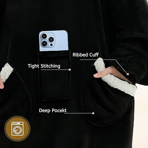 Miniatura 4 de L'AGRATY Manta con Capucha Usable Manta con Capucha Gigante con Bolsillos y Mangas para Mujeres y Hombres - Regalos para Novias para Mujeres -
