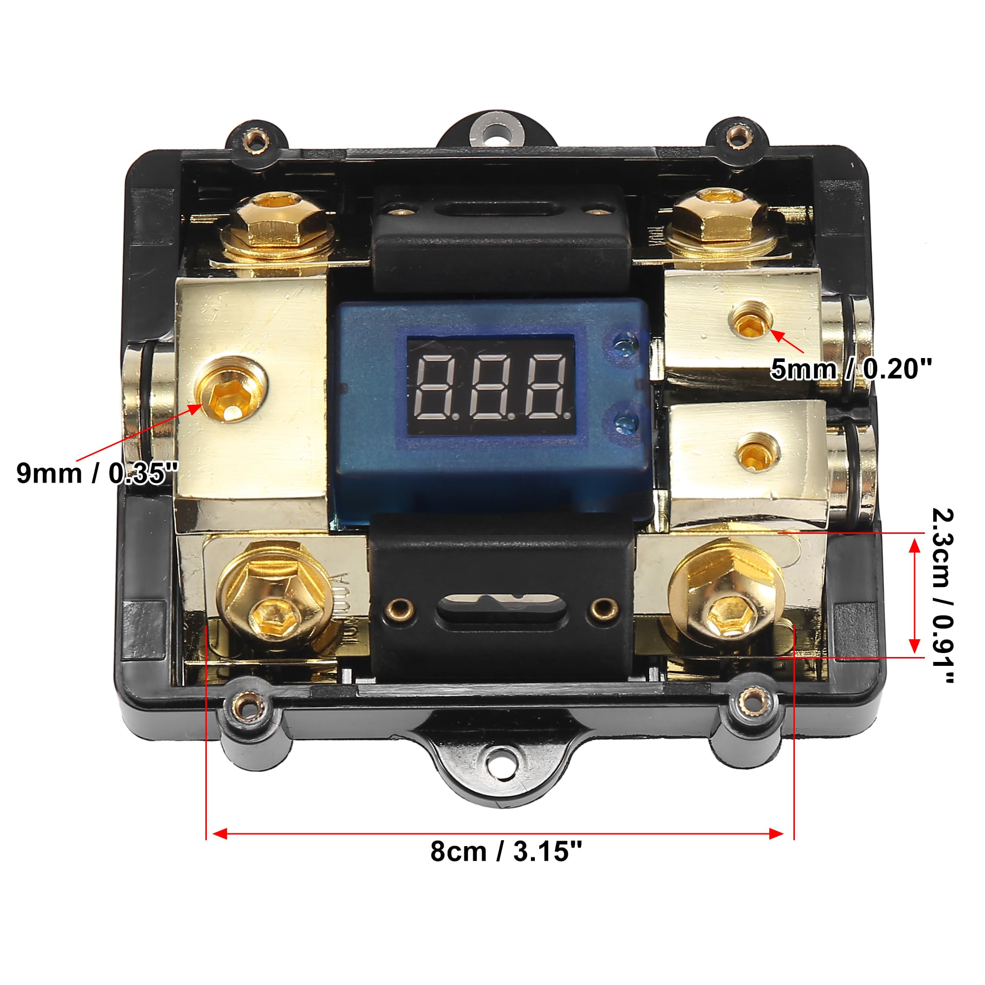 X AUTOHAUX Portafusibles ANL con pantalla LED digital estéreo para coche, con 2 bloques de distribución de fusibles