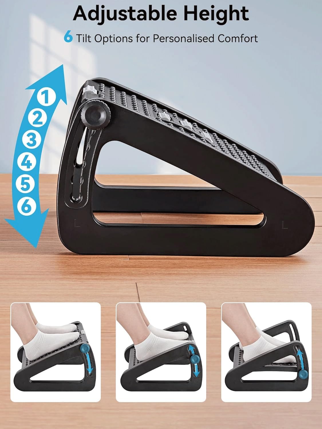 Poggiapiedi sotto La Scrivania, Poggiapiedi Ergonomico Massaggiante con 6 Regolazioni di Altezza E Inclinazione E Pannello Antiscivolo, Adatto per L'uso in Casa E in Ufficio(2PCS)