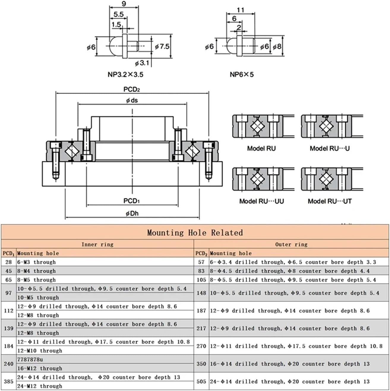 1PC Crossed Roller Bearing RU178 RU228 RU297 RU445 Rotational P5/P4 Cross Bearing Large Size(Ru445-g)